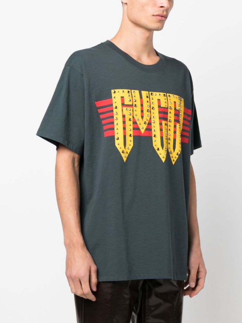 Grey Logo Print Cotton T-shirt