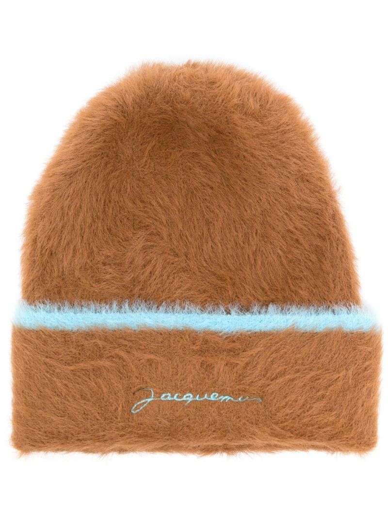 Brown Logo Embroidered Beanie