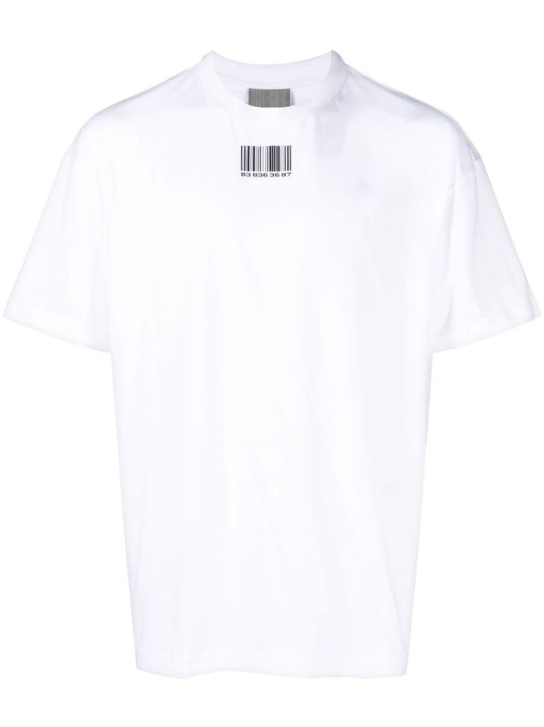 White Barcode Print Cotton T-shirt