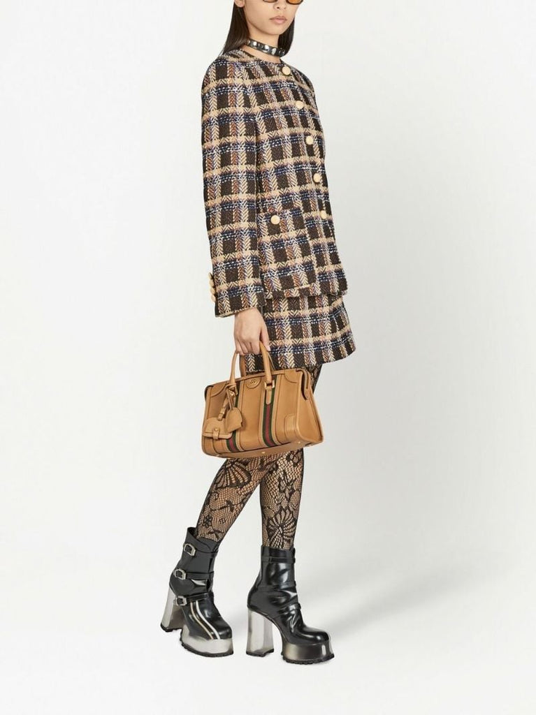 Brown Gg Leather Top Handle Bag