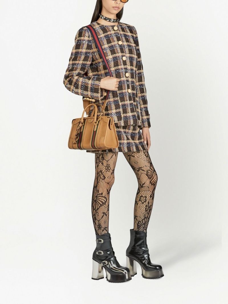 Brown Gg Leather Top Handle Bag