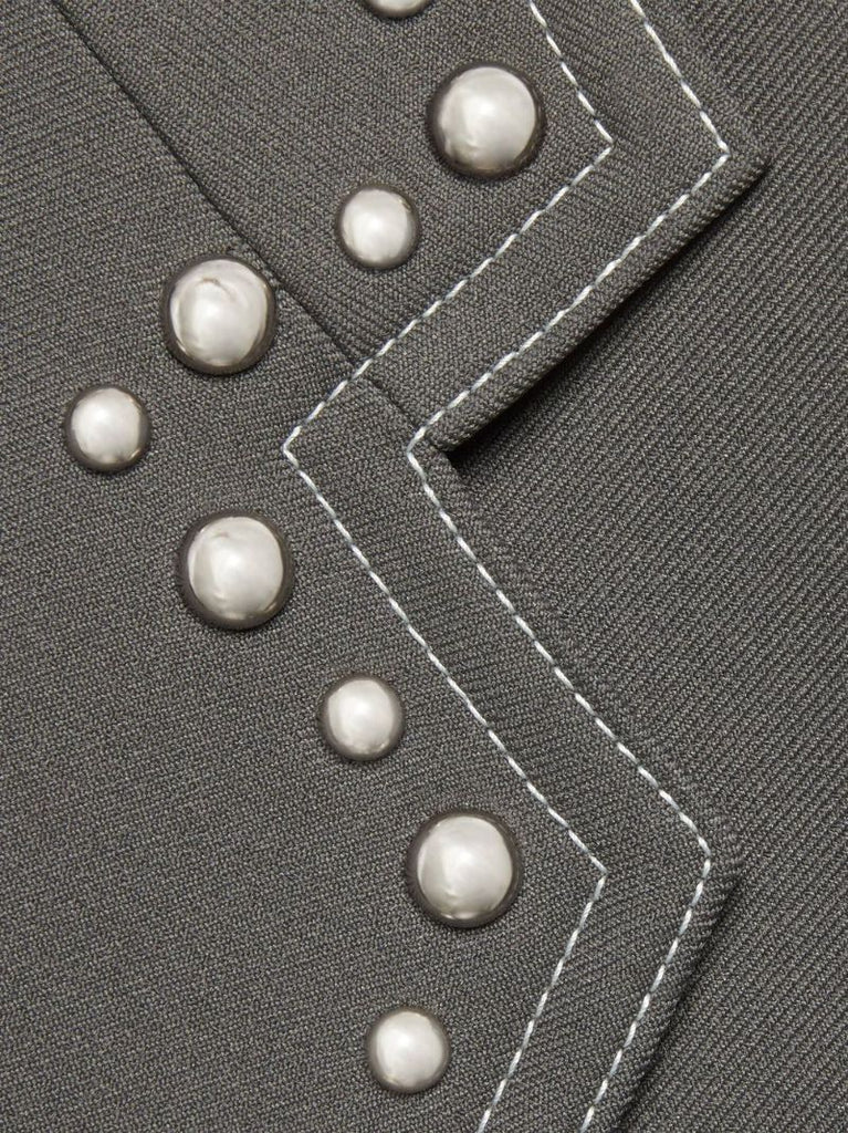 Grey Stud-embellished Single-breasted Blazer