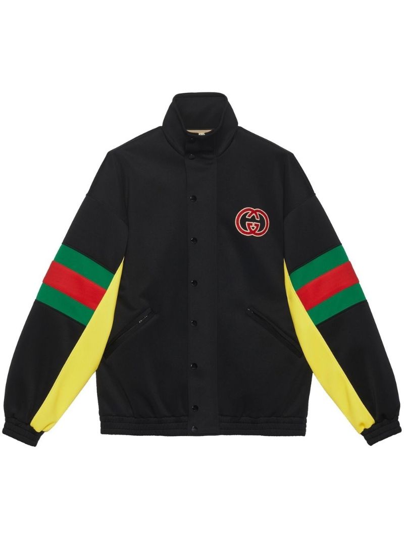 Black Logo Patch Web Motif Track Jacket