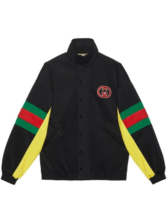 Black Logo Patch Web Motif Track Jacket
