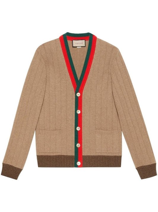 Neutral Web Stripe Wool Cardigan