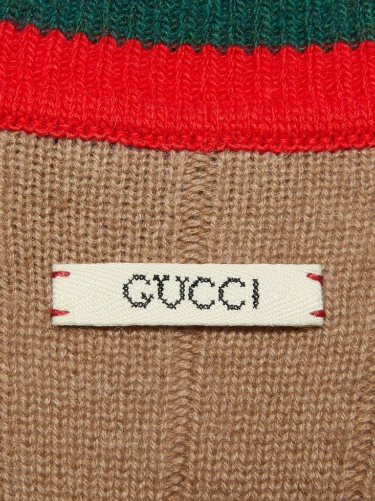 Neutral Web Stripe Wool Cardigan