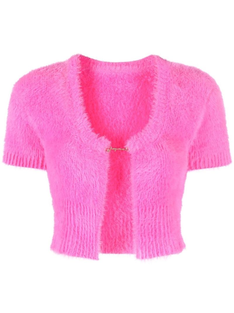 Pink Cropped Knit Cardigan