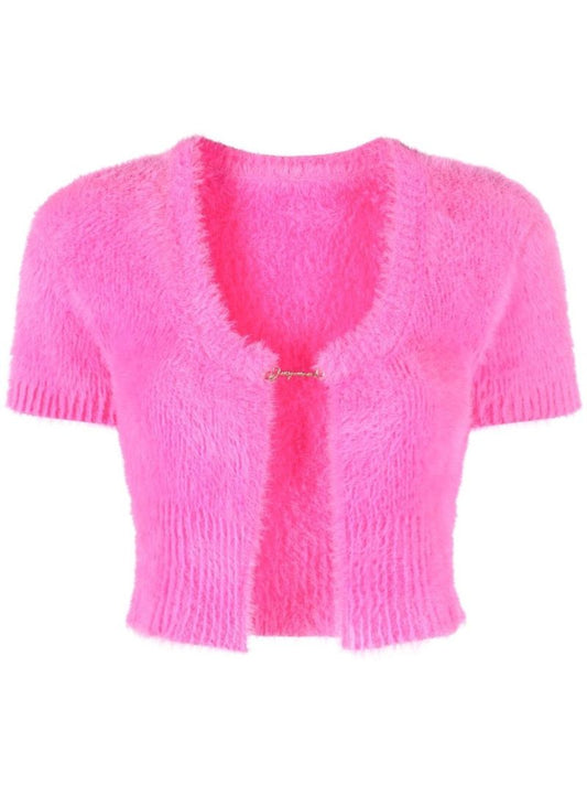 Pink Cropped Knit Cardigan