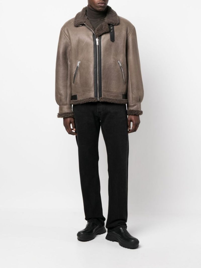 Brown Shearling Bomber Jacket