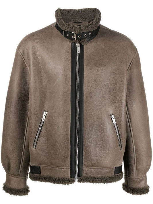 Brown Shearling Bomber Jacket