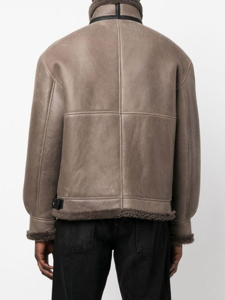 Brown Shearling Bomber Jacket