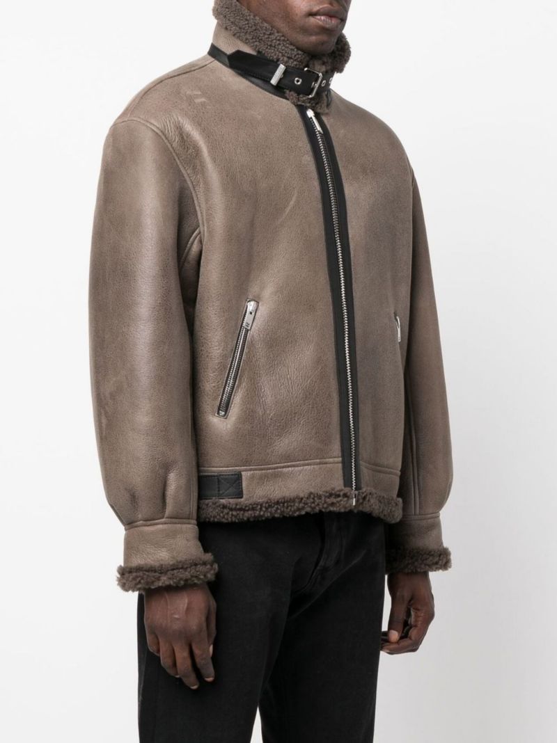 Brown Shearling Bomber Jacket