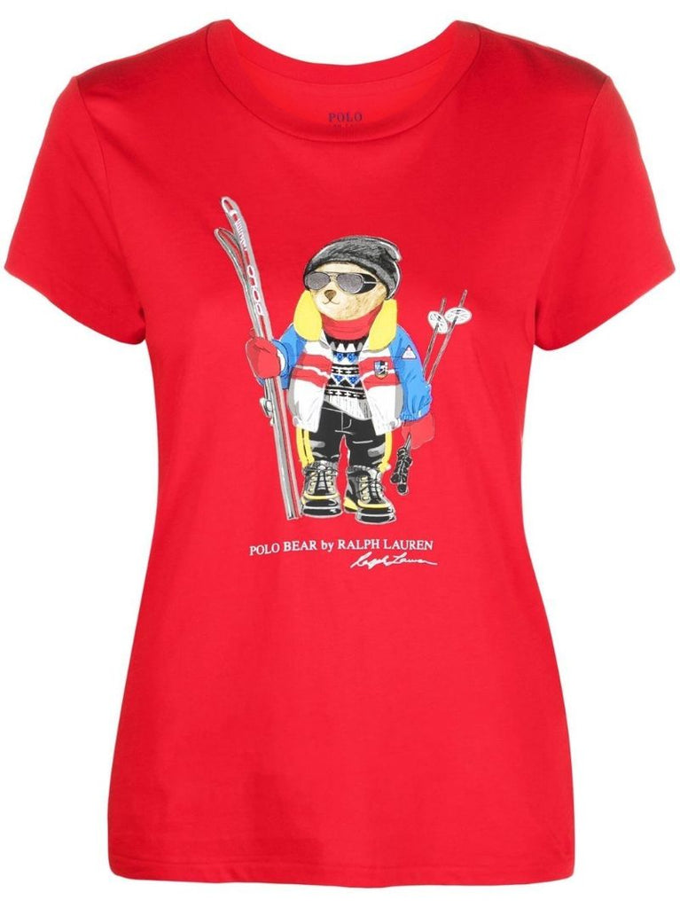 Red Ski Polo Bear Print T-shirt