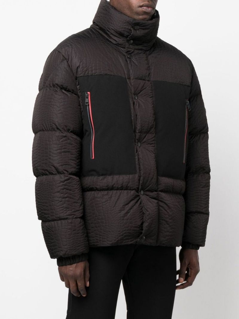 Black Gorumna Croc-embossed Padded Jacket