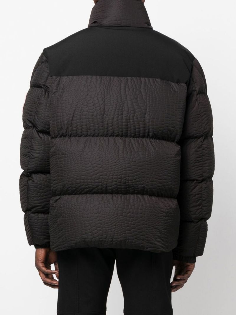 Black Gorumna Croc-embossed Padded Jacket