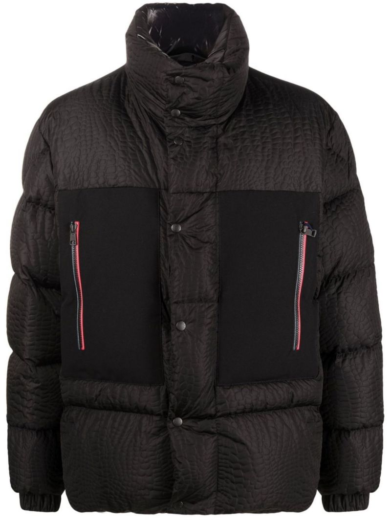 Black Gorumna Croc-embossed Padded Jacket