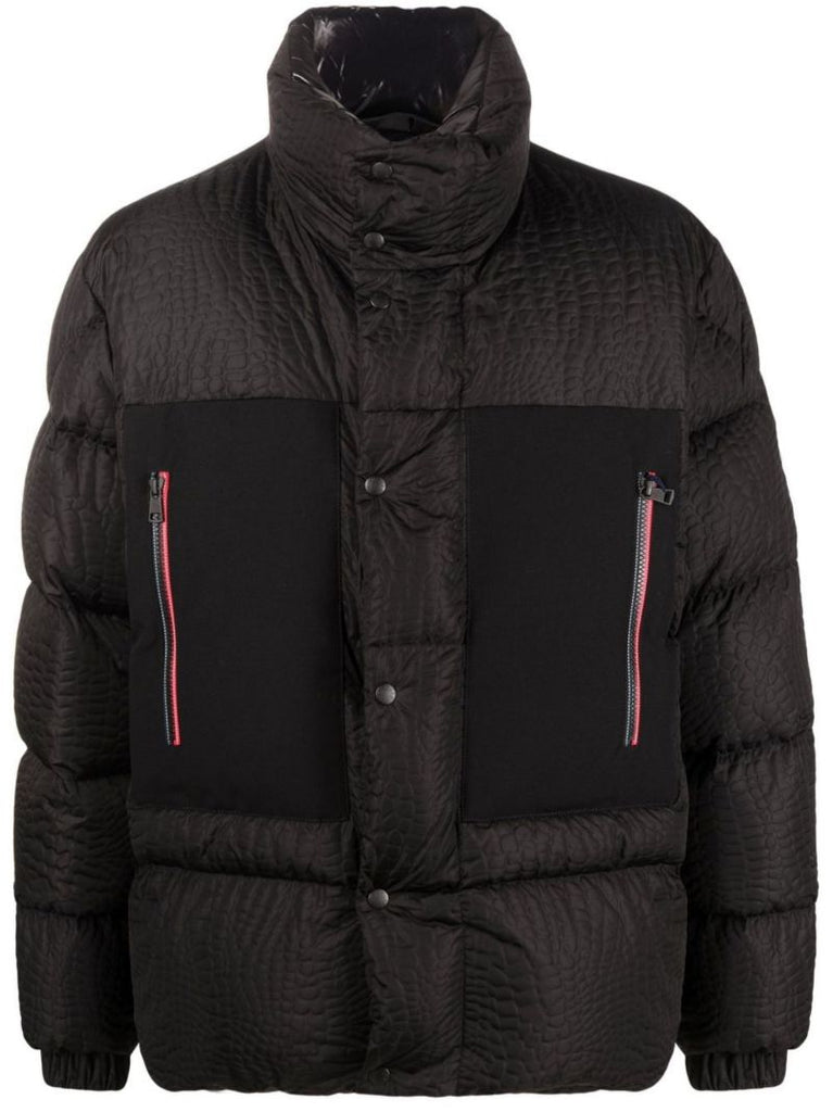 Black Gorumna Croc-embossed Padded Jacket