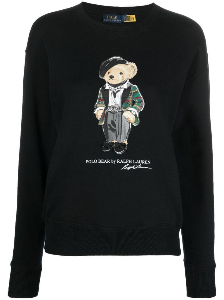 Black Polo Bear Print Sweatshirt