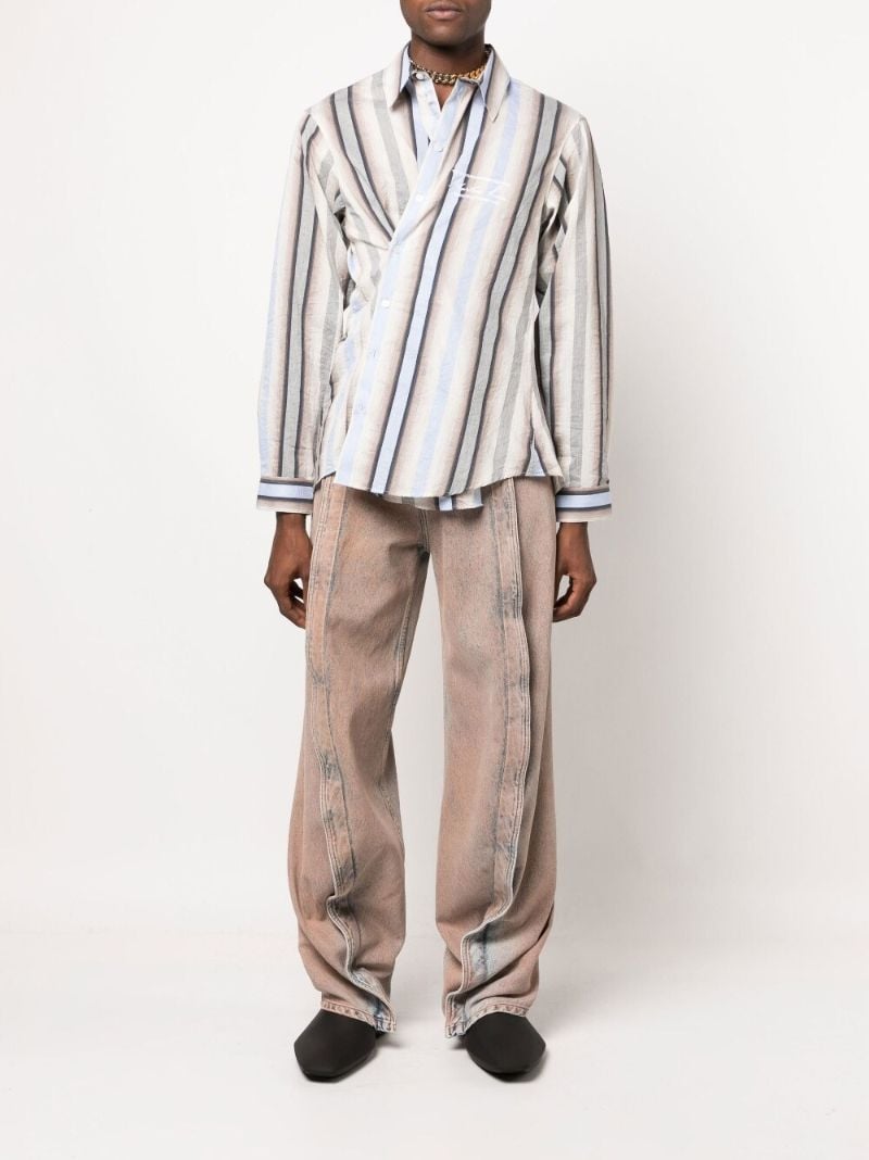 Grey Striped Wrap Shirt