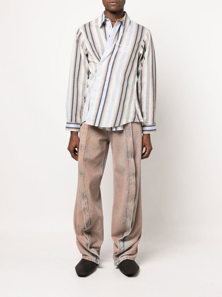 Grey Striped Wrap Shirt