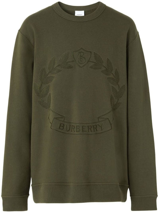 Green  Oak Leaf Crest Embroidered Sweatshirt