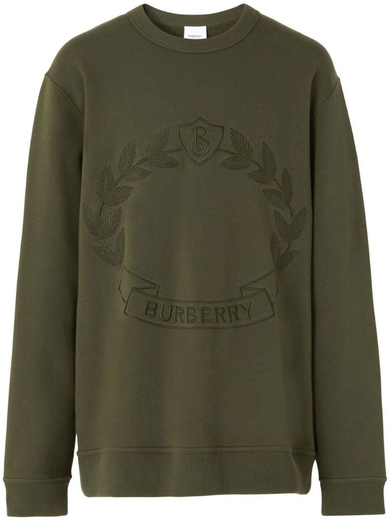 Green  Oak Leaf Crest Embroidered Sweatshirt