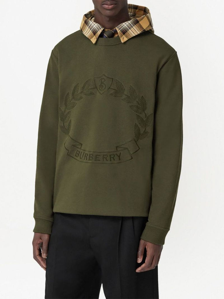 Green  Oak Leaf Crest Embroidered Sweatshirt