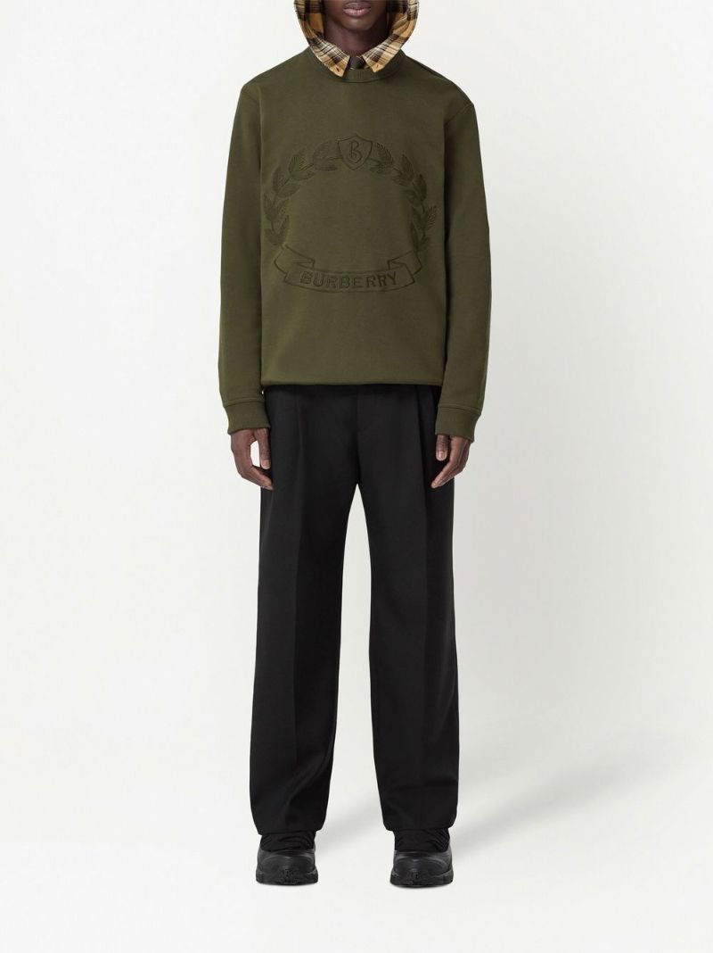 Green  Oak Leaf Crest Embroidered Sweatshirt
