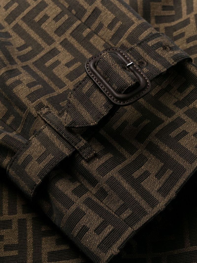 Brown Logo Jacquard Double-breasted Trench Coat