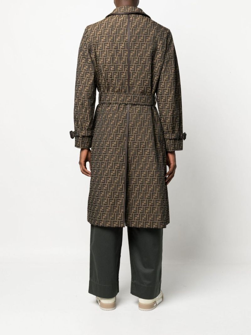 Brown Logo Jacquard Double-breasted Trench Coat