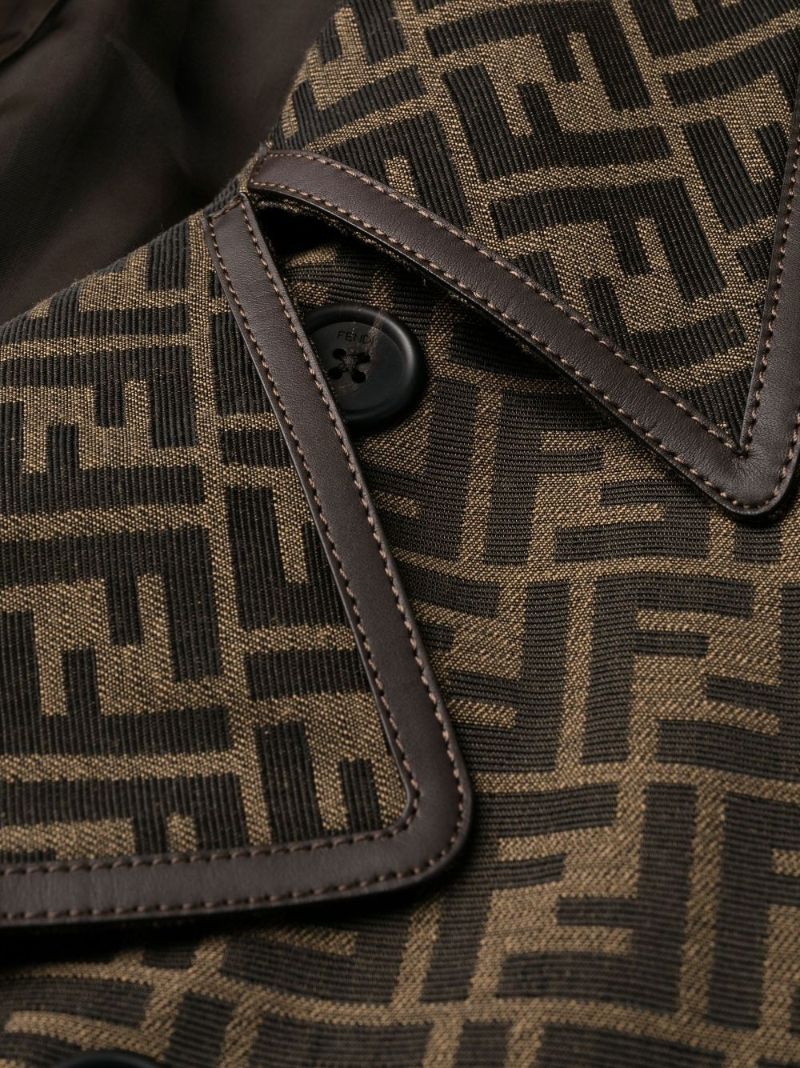 Brown Logo Jacquard Double-breasted Trench Coat