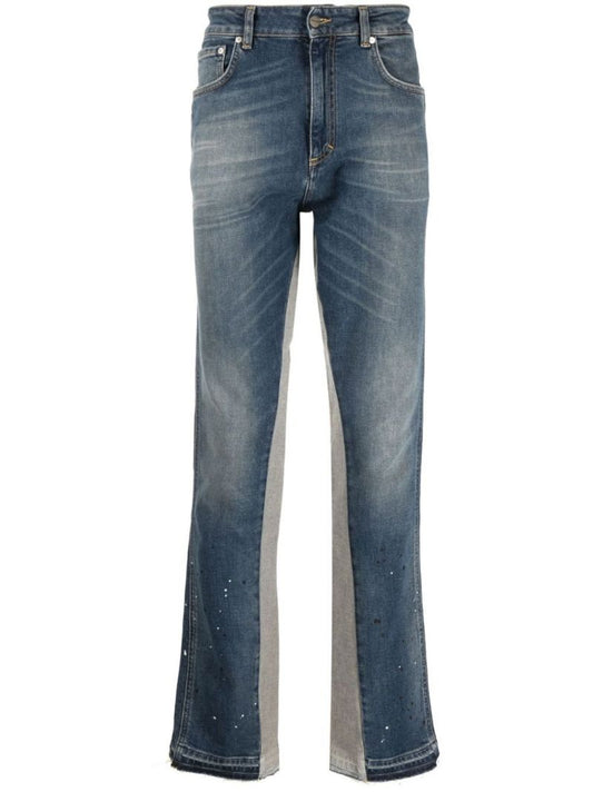 Blue Panelled Straight-leg Jeans