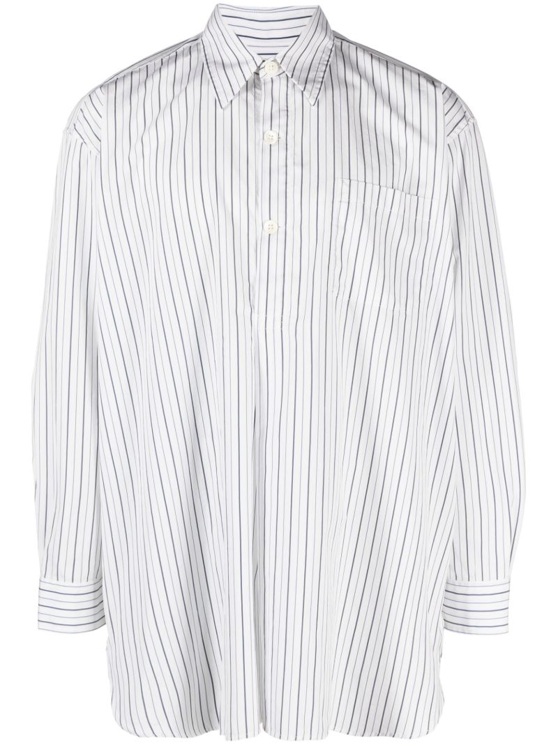 White Vertical Stripe Popover Shirt