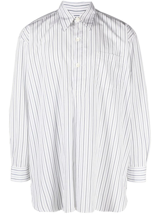 White Vertical Stripe Popover Shirt