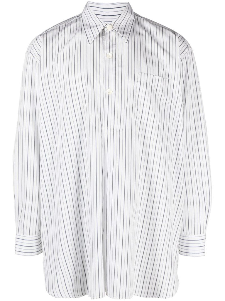 White Vertical Stripe Popover Shirt