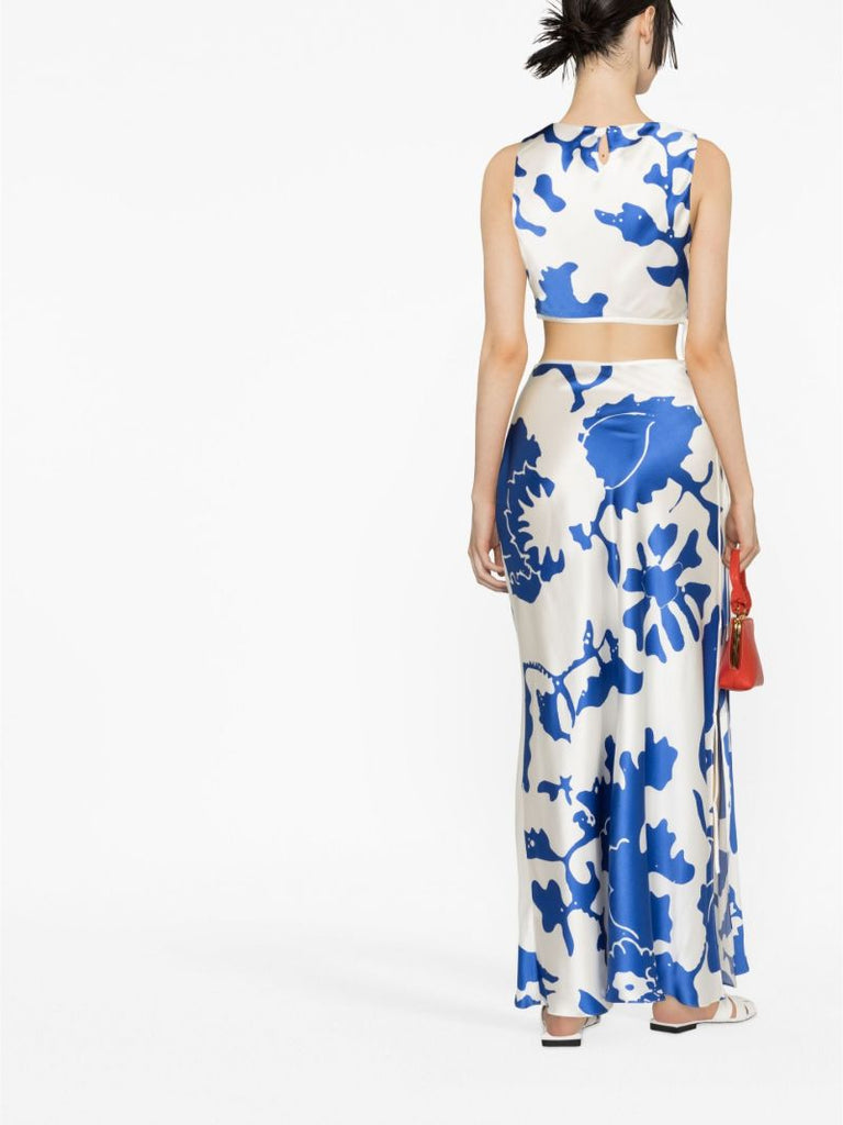 Blue Esme Abstract Print Slip Maxi Skirt