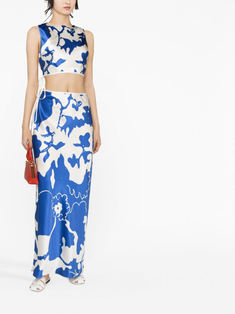 Blue Esme Abstract Print Slip Maxi Skirt