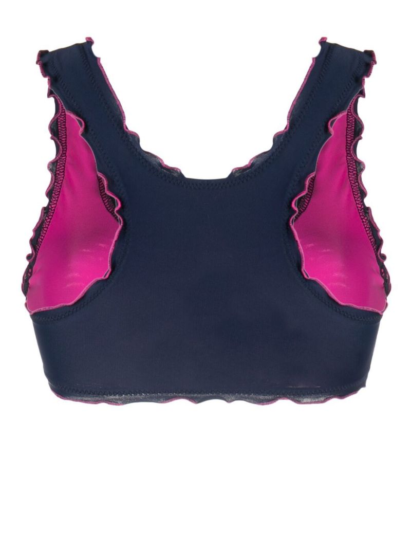 Blue and Pink Ruffle Racerback Bikini Top