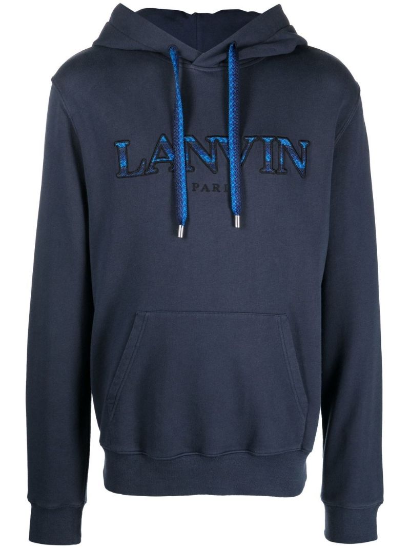 Blue Embroidered Logo Cotton Hoodie