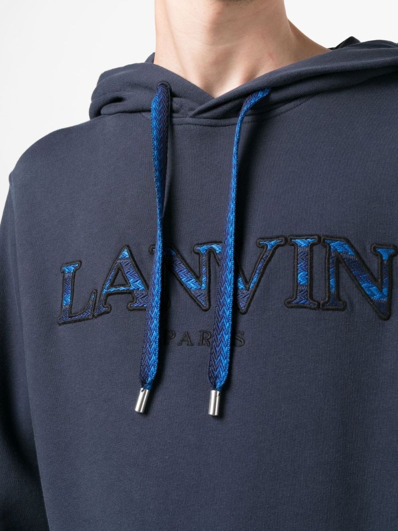 Blue Embroidered Logo Cotton Hoodie