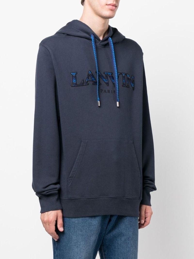 Blue Embroidered Logo Cotton Hoodie