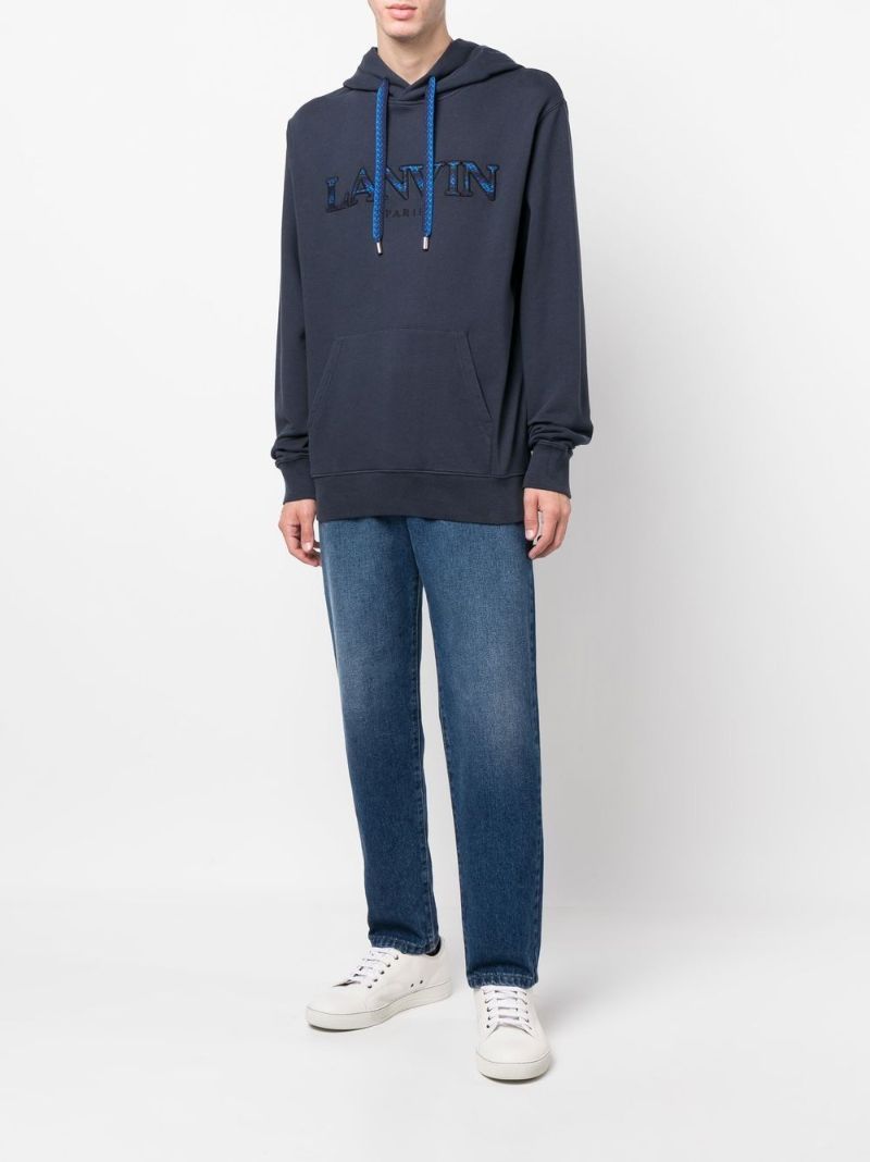 Blue Embroidered Logo Cotton Hoodie