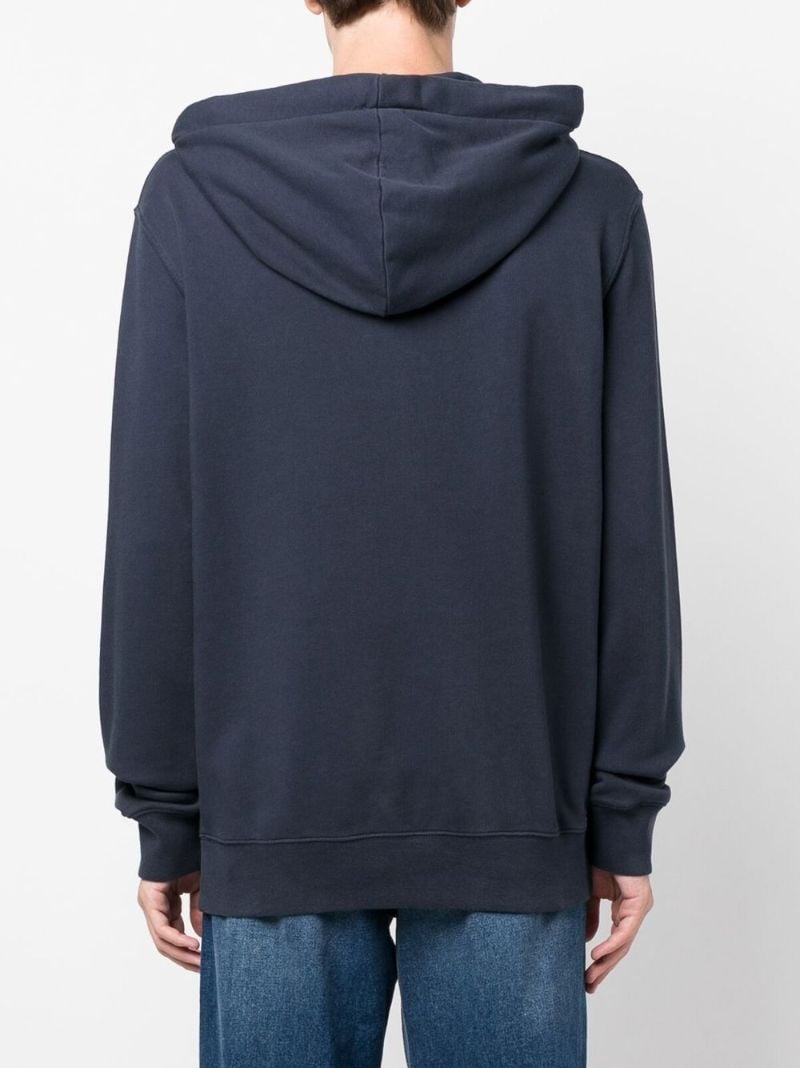 Blue Embroidered Logo Cotton Hoodie