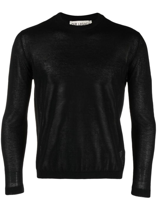 Black Popover Round-neck Sweater