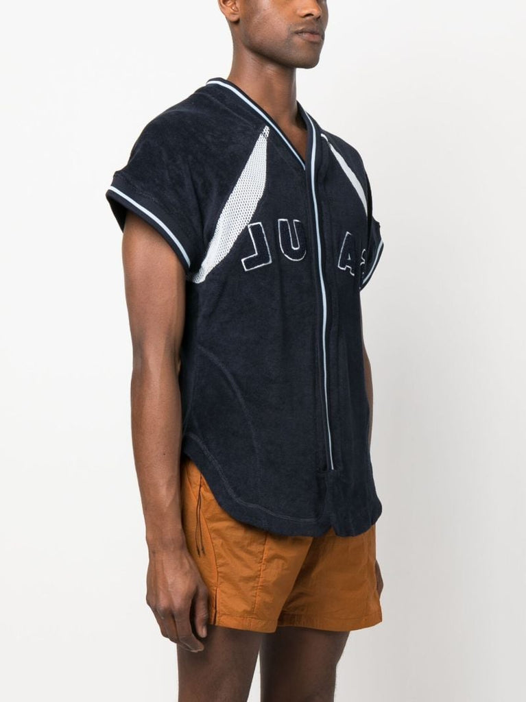 Blue Logo-embossed Cap-sleeve Top