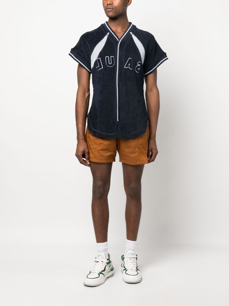 Blue Logo-embossed Cap-sleeve Top