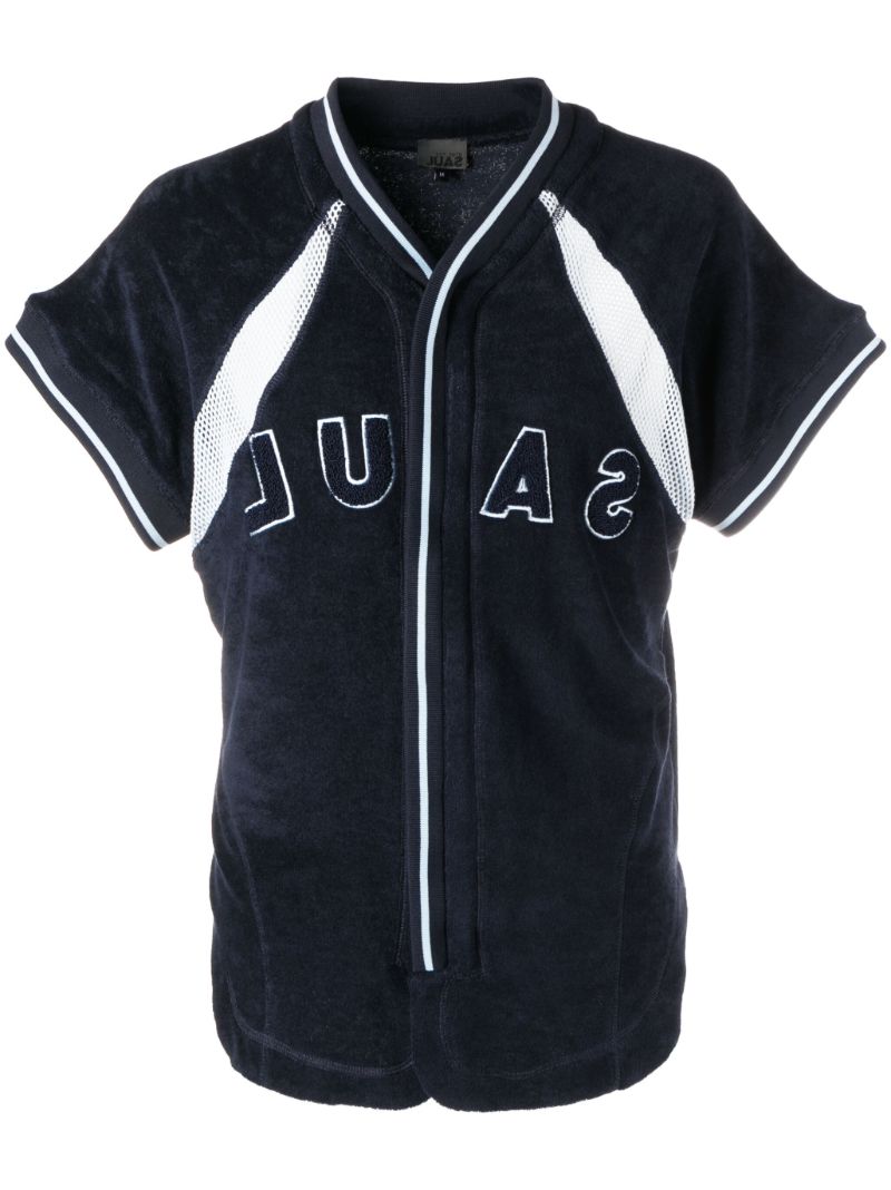 Blue Logo-embossed Cap-sleeve Top