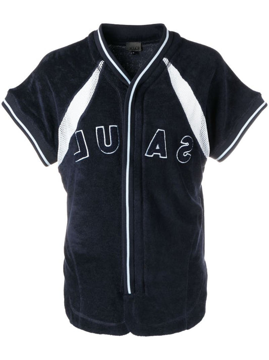 Blue Logo-embossed Cap-sleeve Top