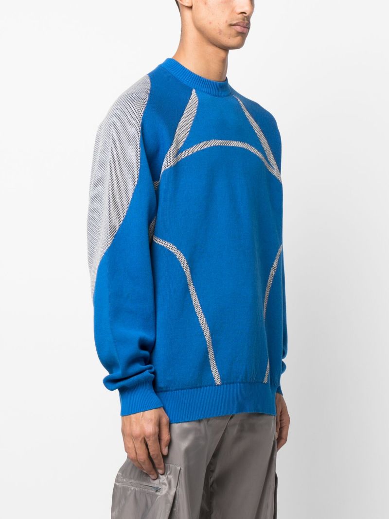 Blue Panelled Mesh Sweater
