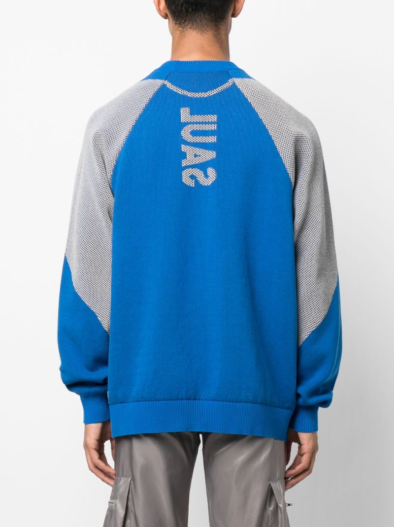 Blue Panelled Mesh Sweater